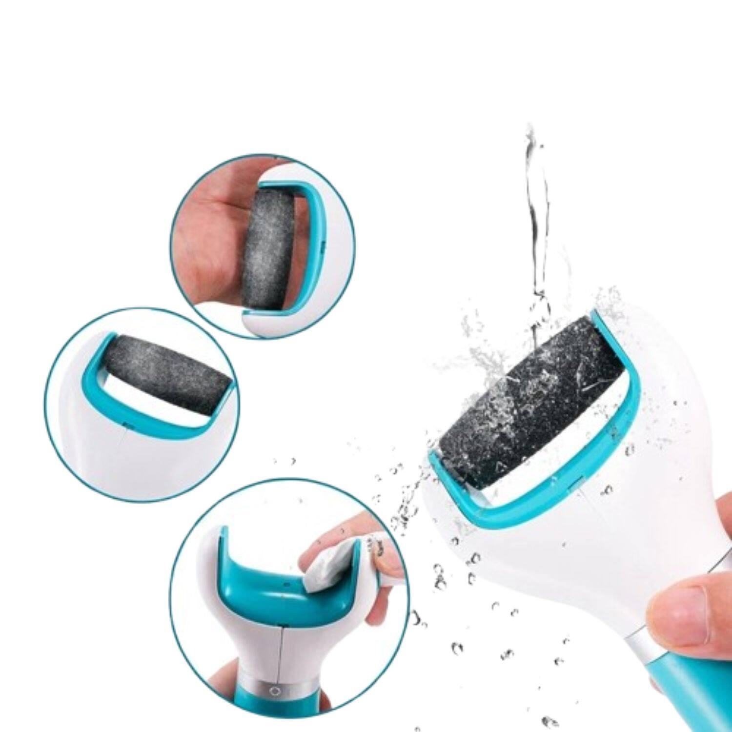Back. Stock Preferred - Battery-Operated Electric Foot Callus Remover – 360° Rotating Pedicure Tool with Replaceable Rollers, Non-Slip Handle – - Blue.