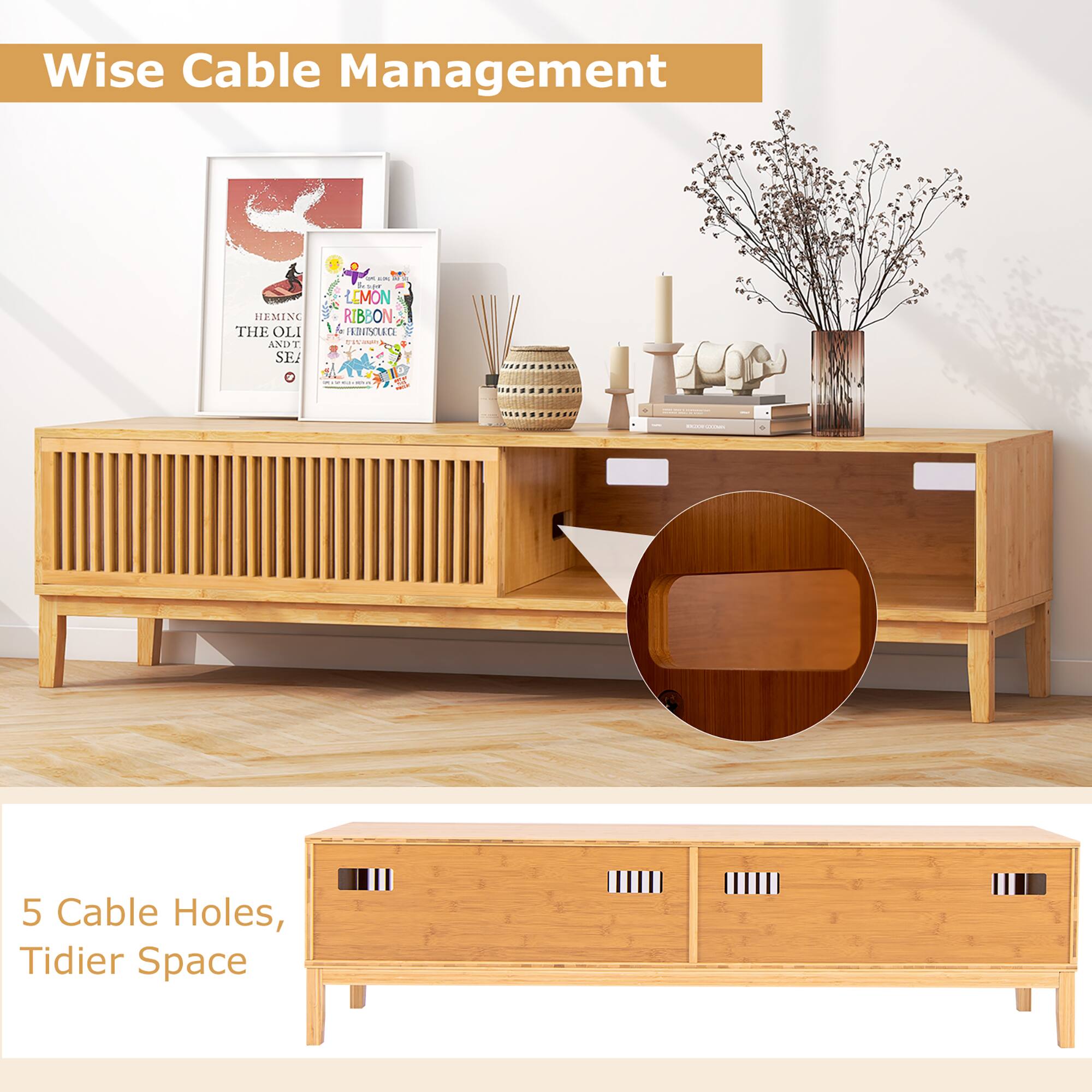 Costway TV Stand for TVs up to 65 Inches w/ Sliding Slatted Doors 5