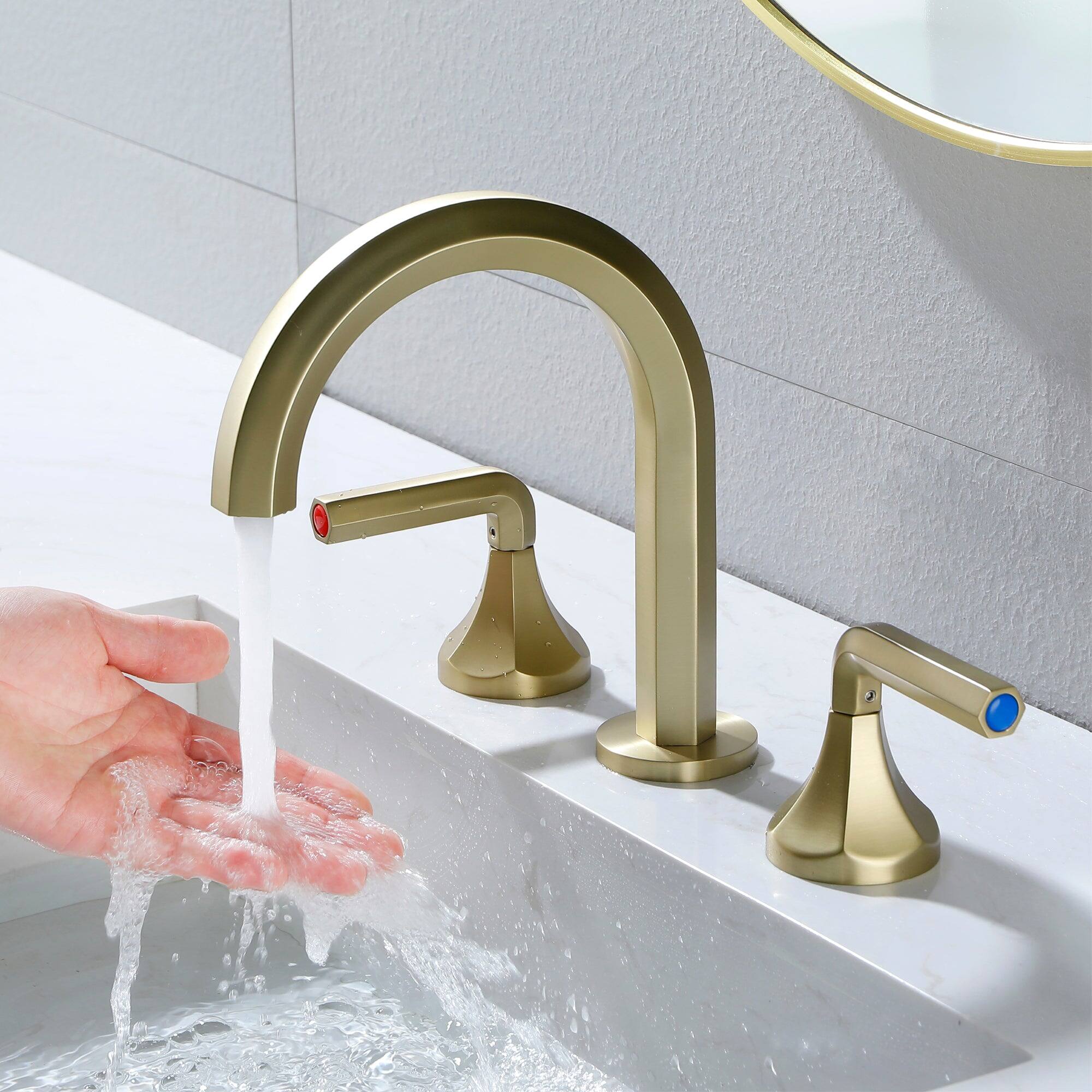 Alt View 9. Boyel Living - 8 in Widespread Double Handle 1.2 GPM Bathroom Faucet with Quick Connect Hose and Water Supply Hose in Brushed Gold - Brushed Gold.