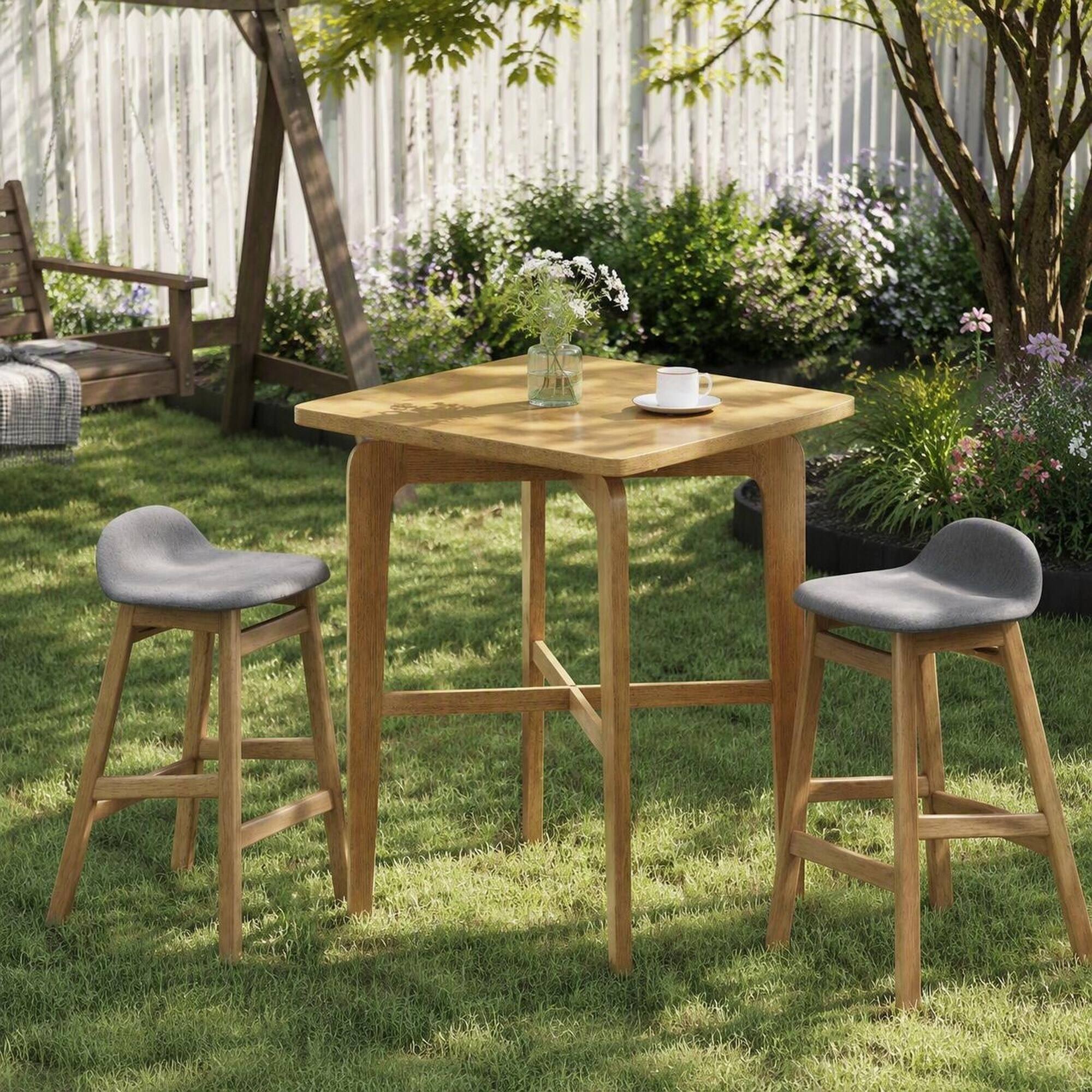 Alt View 2. RYHNUYNE - 31" High Natural Round Wooden Bar Table, Counter Height Dining Table for Kitchen, Dining Room & Home Bar - Natural.