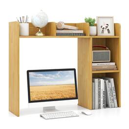 Costway - Desk Bookshelf Desktop Storage Shelf for Monitors up to 27" with Anti-tip Kits - Beige