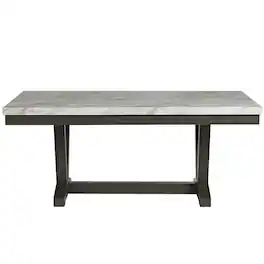 Elements - Everdeen Transitional Dining Table with Faux Marble Top and Trestle Base - Charcoal