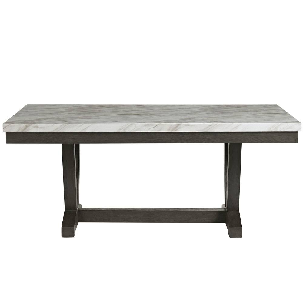 Front. Elements - Everdeen Transitional Dining Table with Faux Marble Top and Trestle Base - Charcoal.