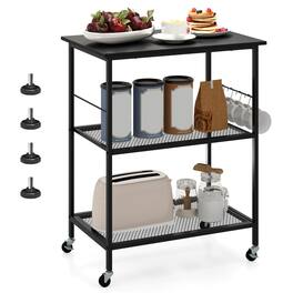 Costway - 3-Tier Kitchen Serving Cart Utility Standing Microwave Rack with Hooks - Black
