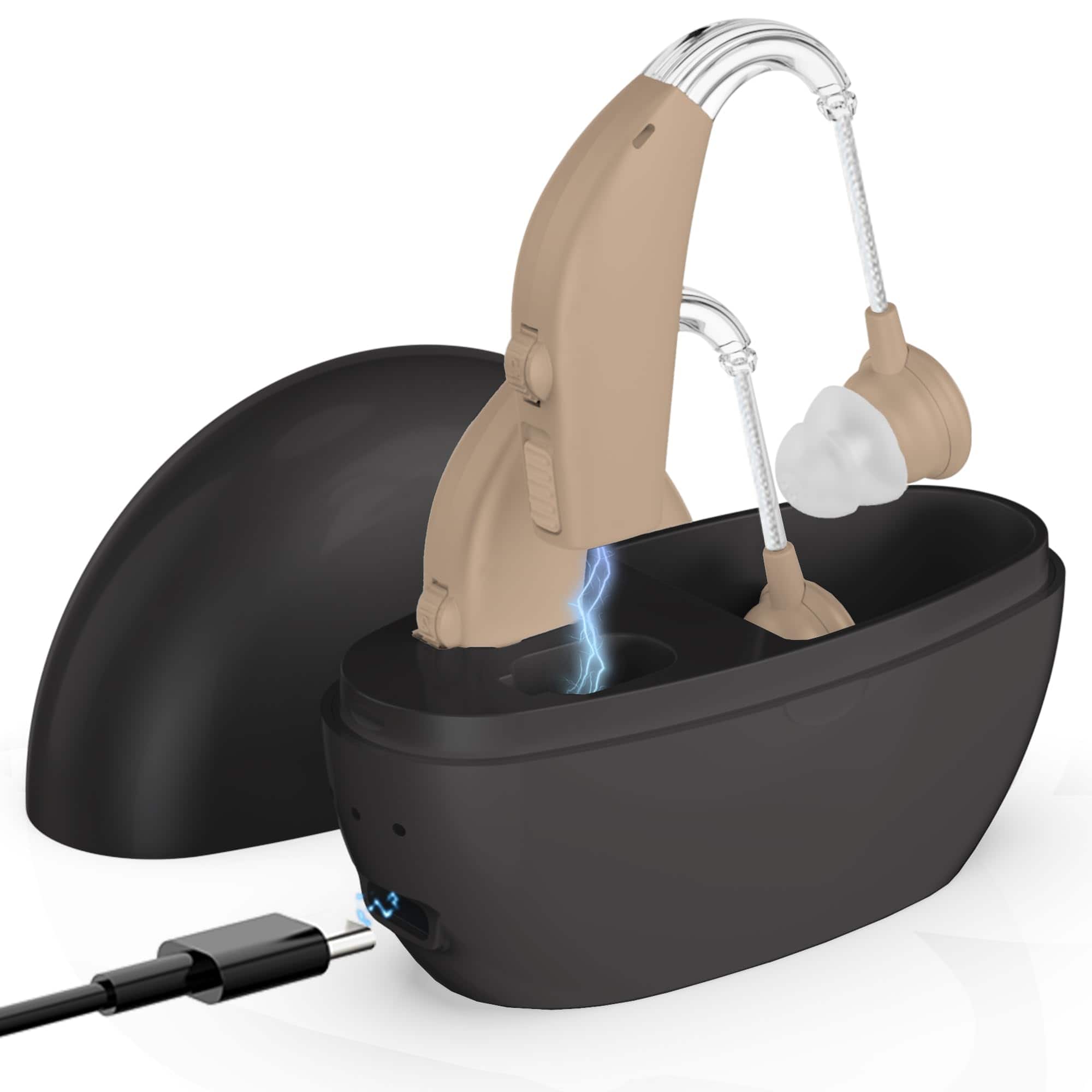 MEDca - Pair Rechargeable Digital Hearing Aids Amplifier BTE Sound Amplifier Device with Noise Reduction Fit for Seniors, Skin - Beige