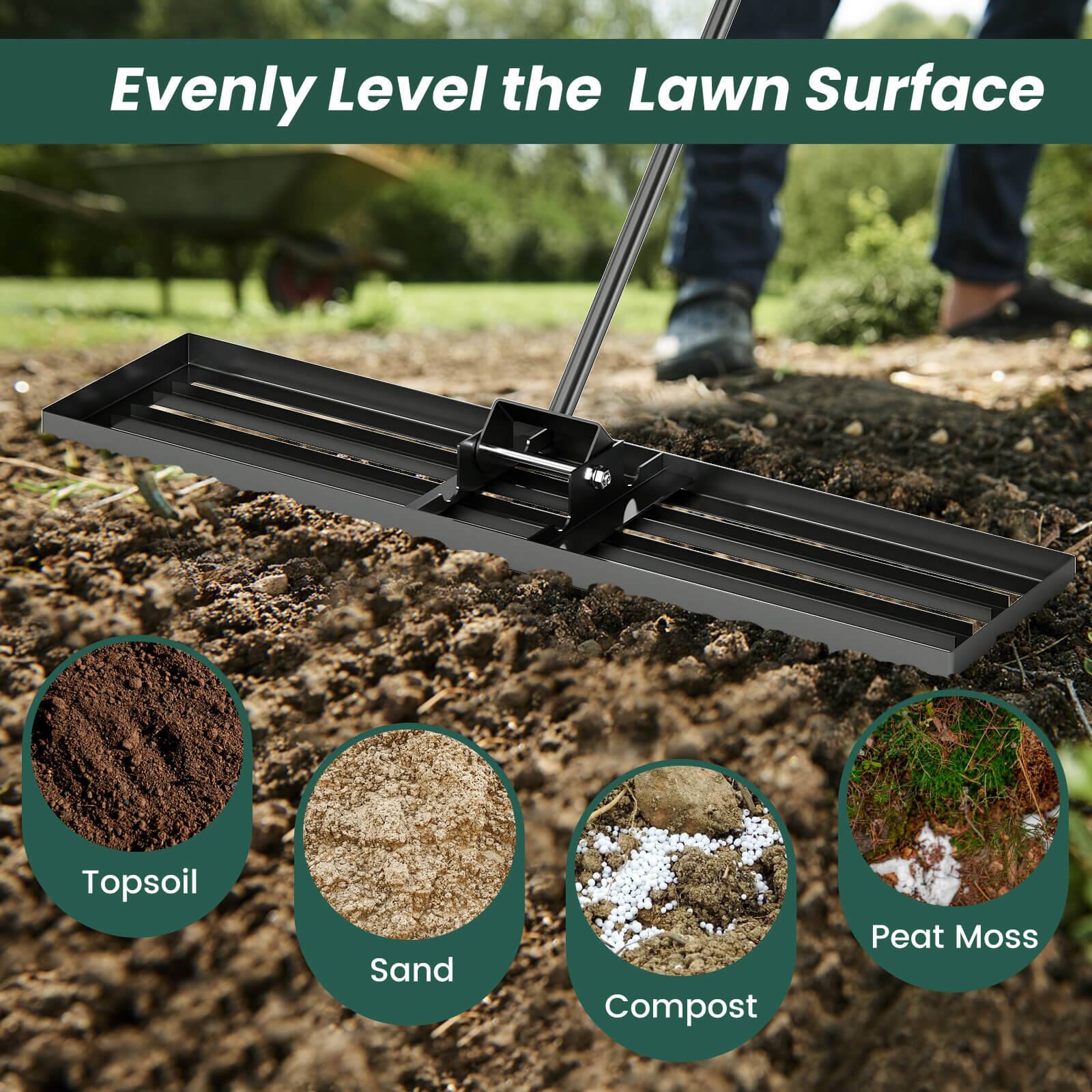 Evenly Level the Lawn Surface

- Topsoil
- Sand
- Compost
- Peat Moss