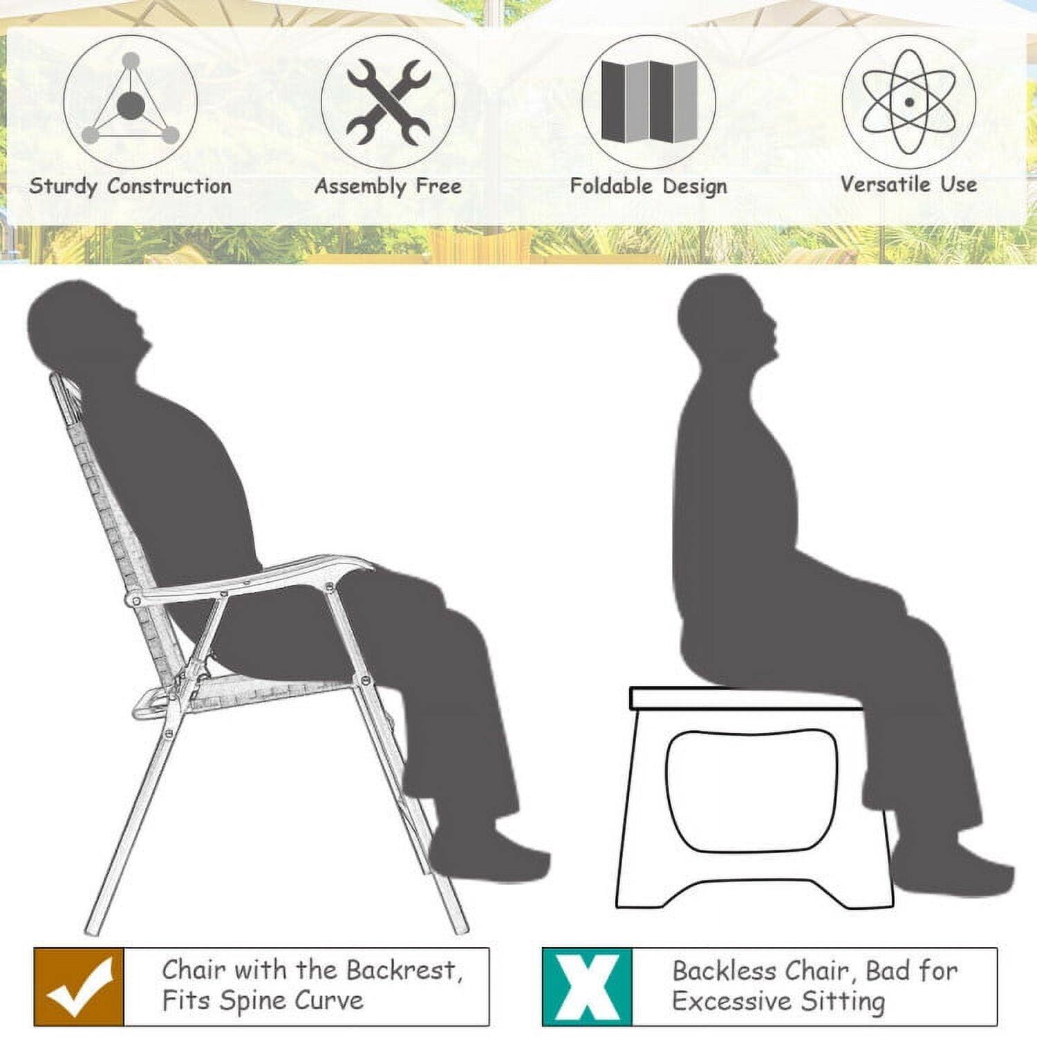 Sturdy Construction  
Assembly Free  
Foldable Design  
Versatile Use  

Chair with the Backrest, Fits Spine Curve  

Backless Chair, Bad for Excessive Sitting