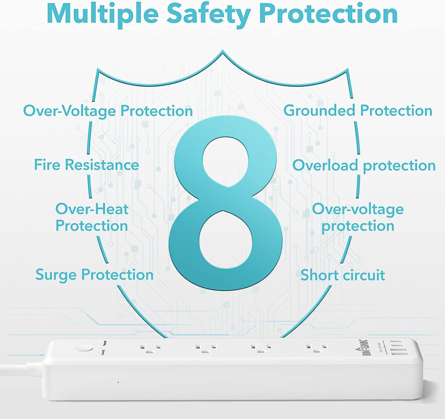 Multiple Safety Protection  
- Over-Voltage Protection  
- Grounded Protection  
- Fire Resistance  
- Overload Protection  
- Over-Heat Protection  
- Surge Protection  
- Short Circuit Protection  
- Over-Voltage Protection  

8