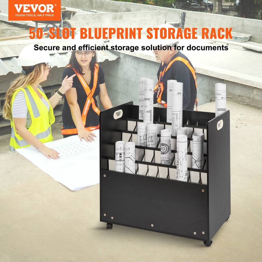 Folder Rack Tall VEVOR Blueprint Storage Rack, 50 Slots Mobile Blueprint Storage Cabinet ...