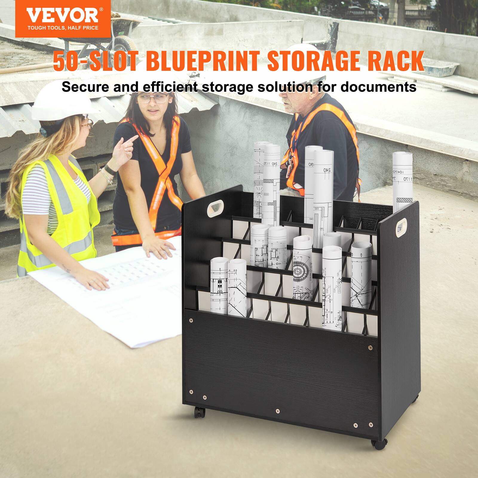 VEVOR TOUGH TOOLS. HALF PRICE

50-SLOT BLUEPRINT STORAGE RACK

Secure and efficient storage solution for documents