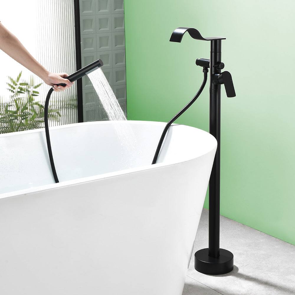 Alt View 3. Boyel Living - Black Bathtub Faucet Dual Function 360 Degrees Rotatable 1.5m SUS304 Hose Independent Handles - Matte Black.