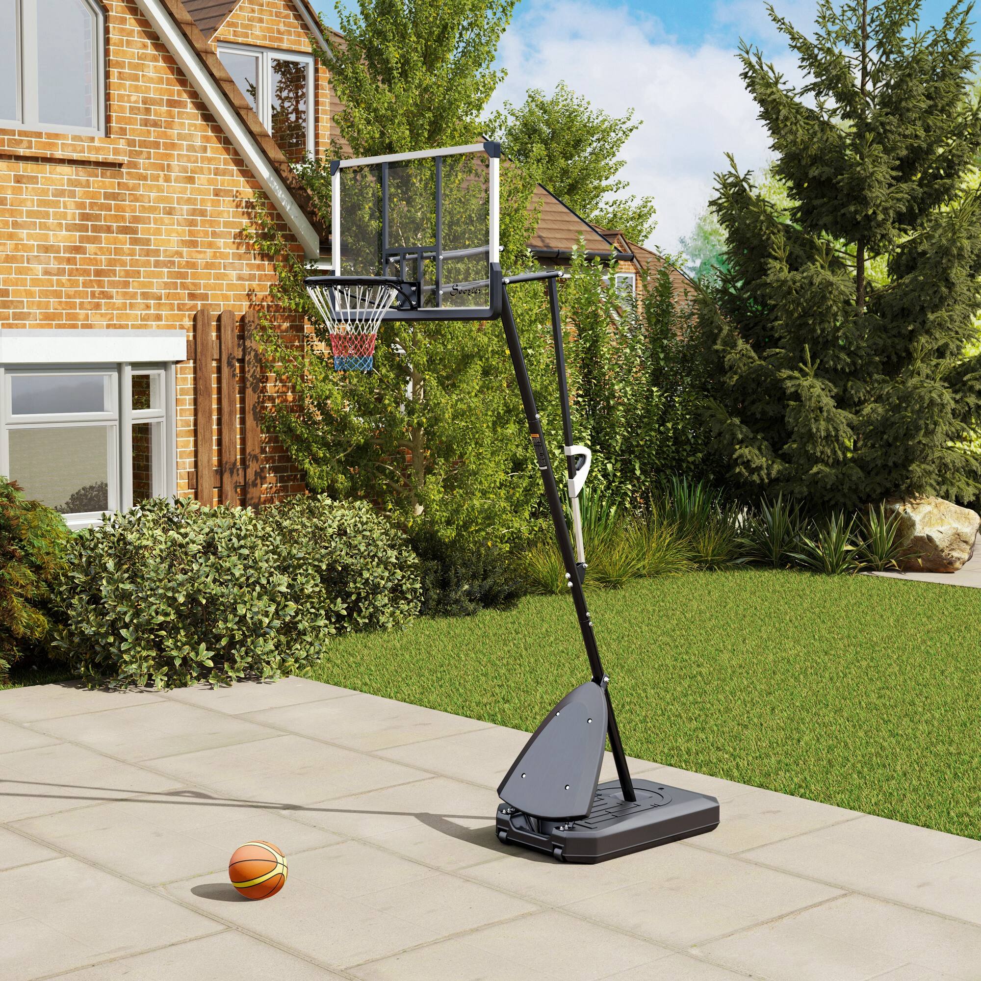 Alt View 7. Soozier - Portable Basketball Hoop Outdoor, 5-10ft Height Adjustable Basketball Goal with 44 Inch Shatterproof Backboard - Black.