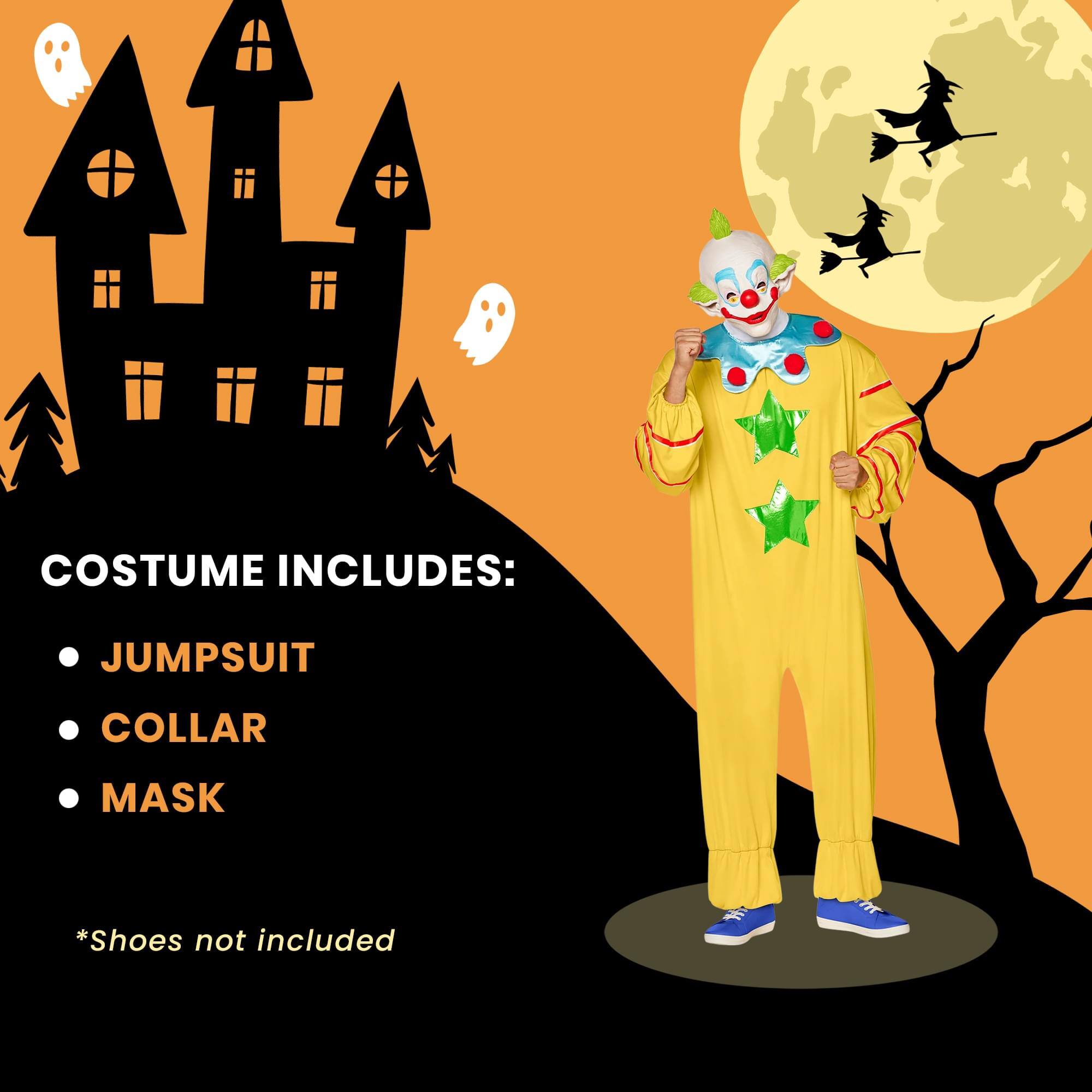 COSTUME INCLUDES:  
- JUMPSUIT  
- COLLAR  
- MASK  

*Shoes not included
