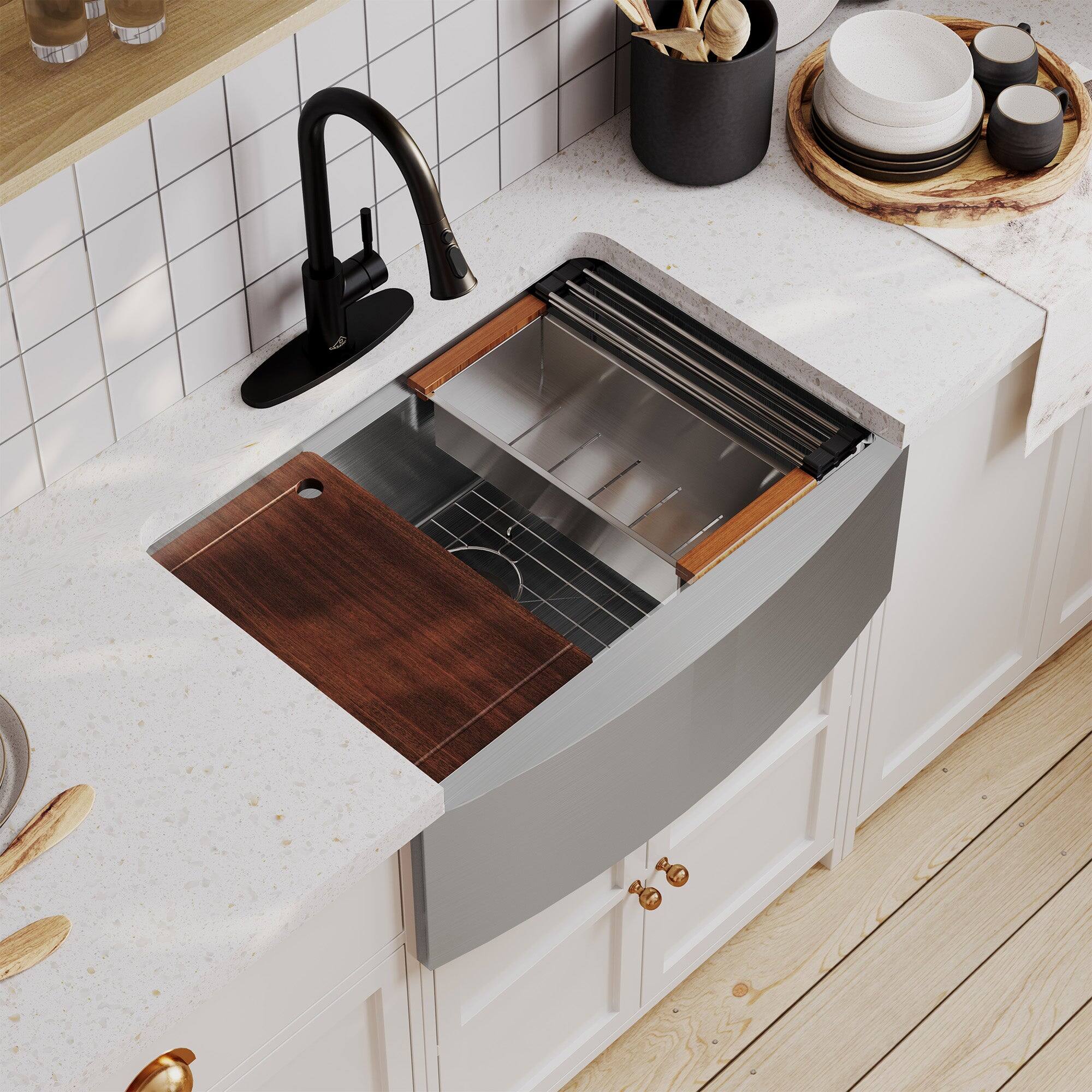 Alt View 3. Boyel Living - 36 in. Farmhouse/Apron-Front Single Bowl Brushed 18-Gauge Stainless Steel Kitchen Sink with Accessories - Silver.