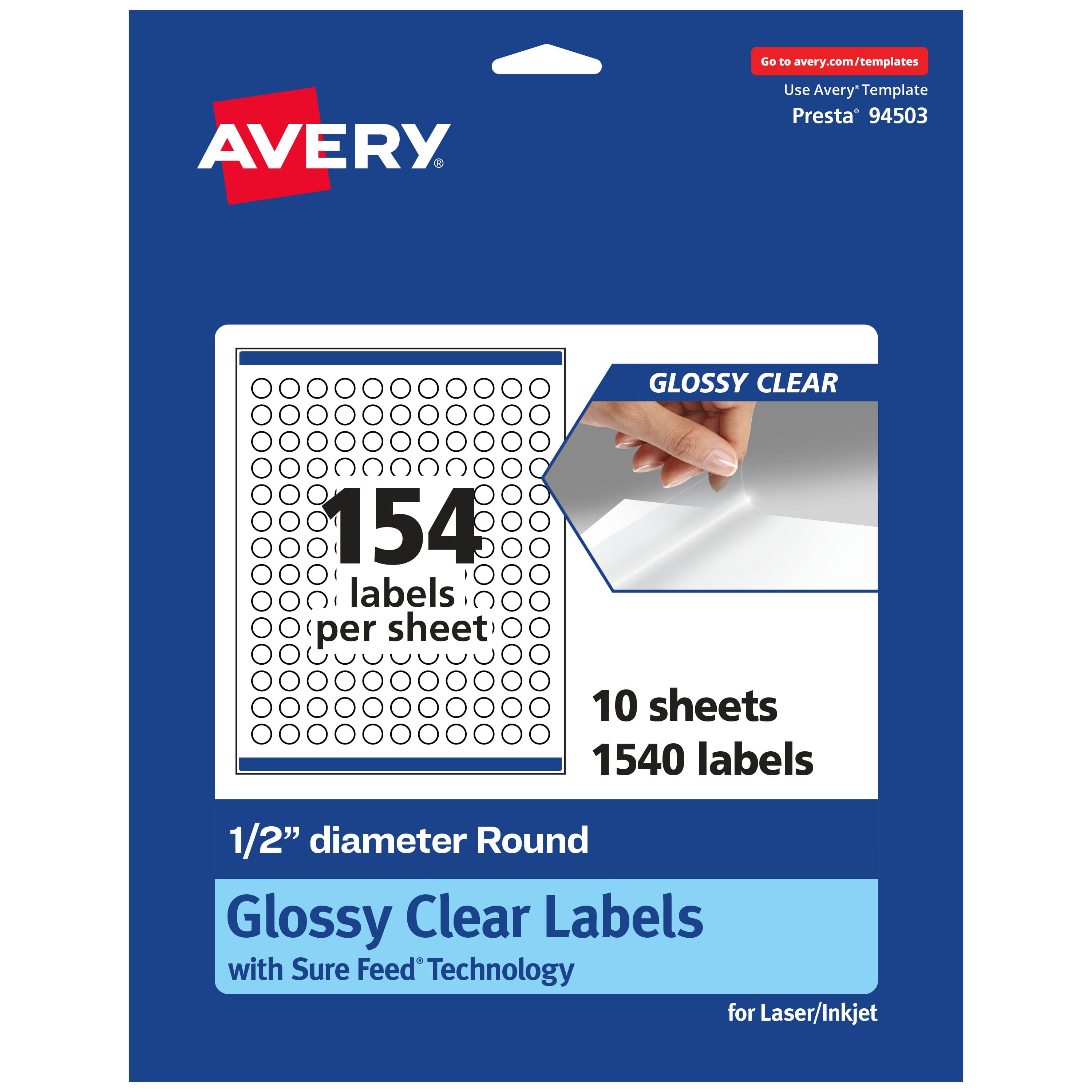 Avery - Glossy Round Labels, .5" diameter, 1,540 Labels - Clear