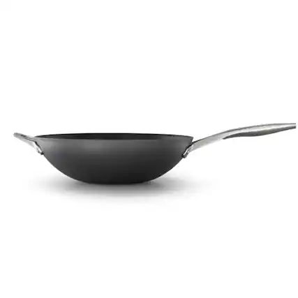 Front. Calphalon - Calphalon Premier 13 Inch Hard Anodized MineralShield Nonstick Flat Wok Pan - Black.
