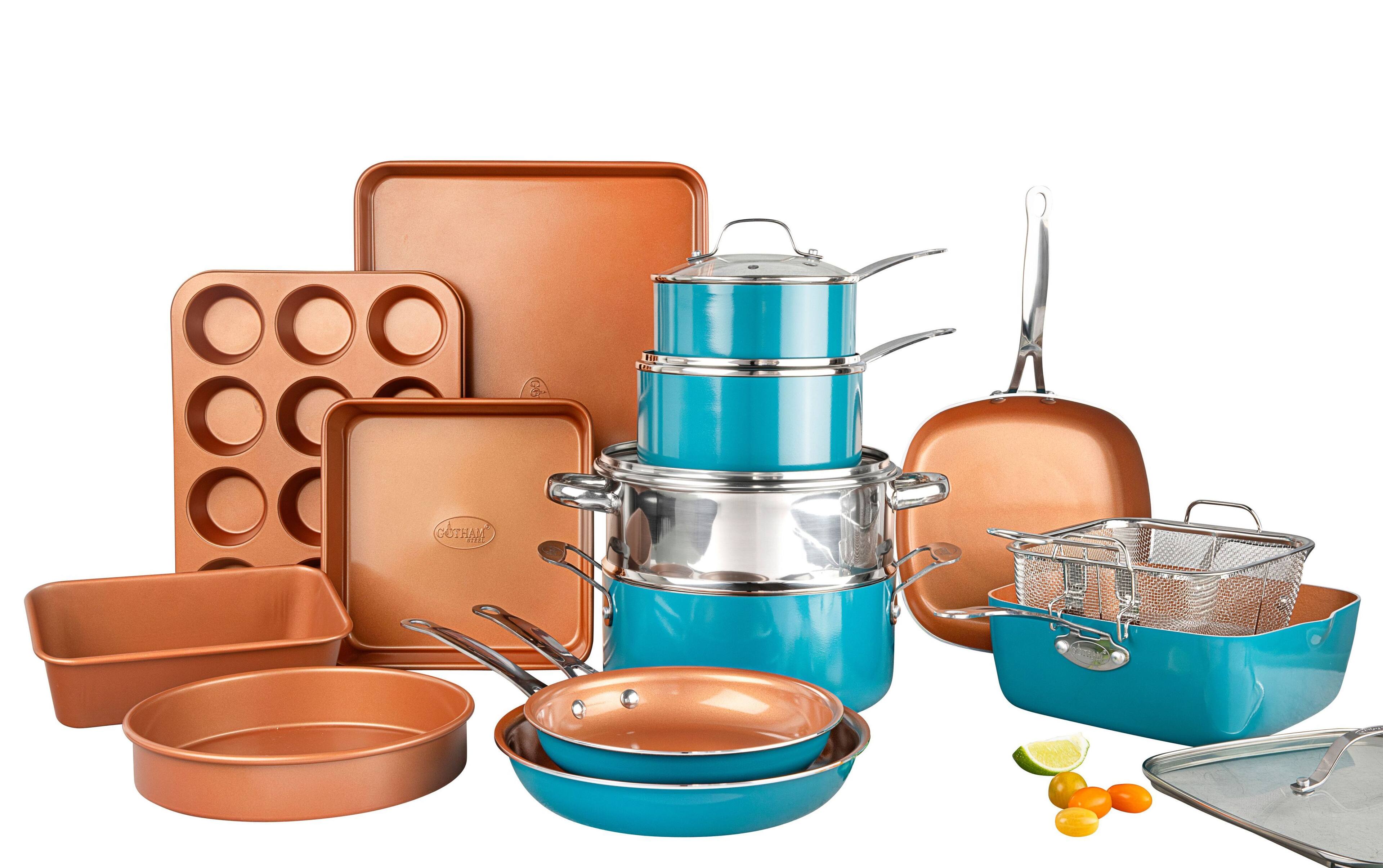 Alt View 1. Gotham Steel - 20 Piece Nonstick Cookware and Bakeware Set - Turquoise.