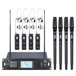 Pyle - 8-Channel Wireless Microphone System with Handheld, Lavalier & Headset Microphones, Belt Transm