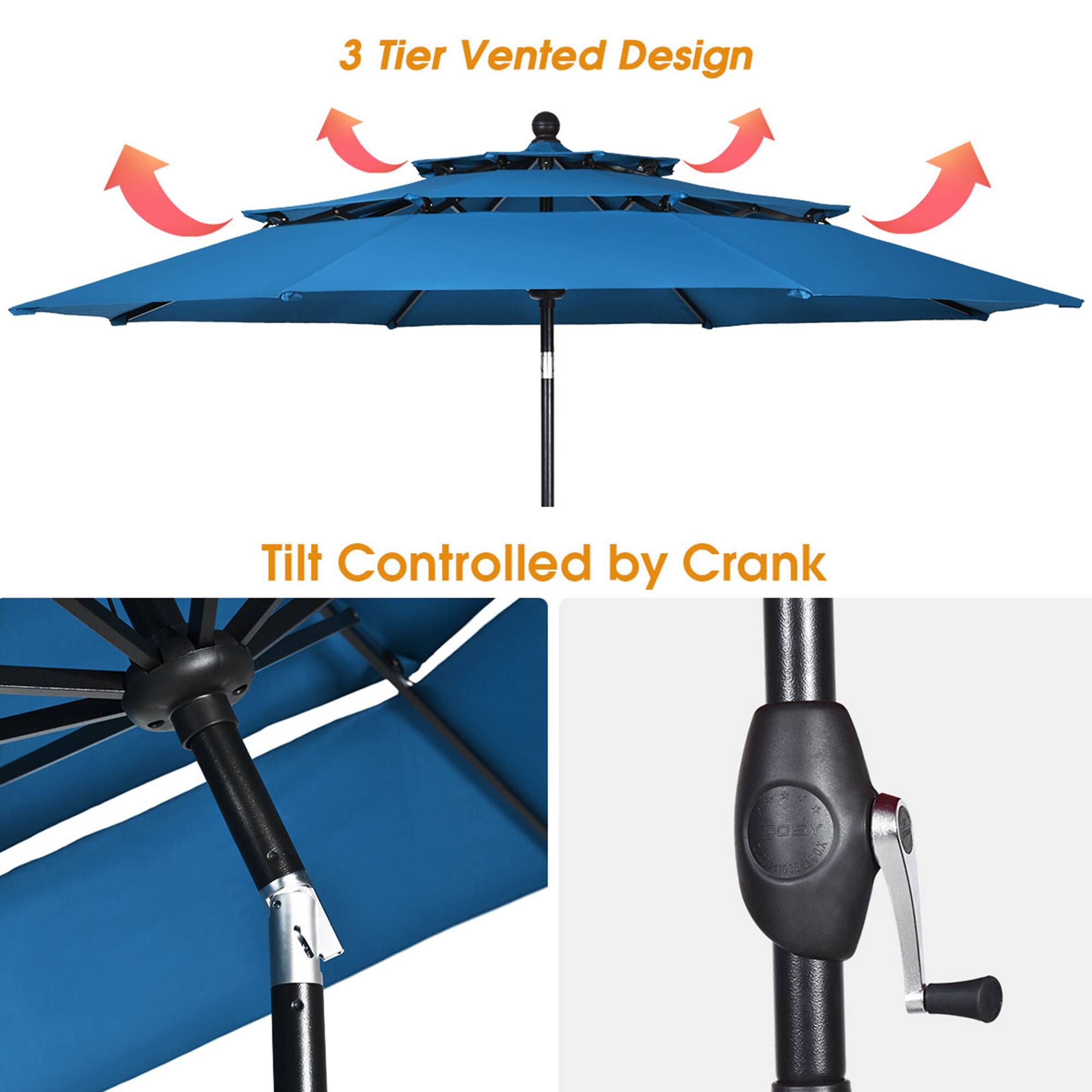 3 Tier Vented Design
Tilt Controlled by Crank