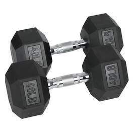 HolaHatha - Iron Hexagonal Cast Home Exercise Dumbbell Free Weight, 40 Pounds - Black