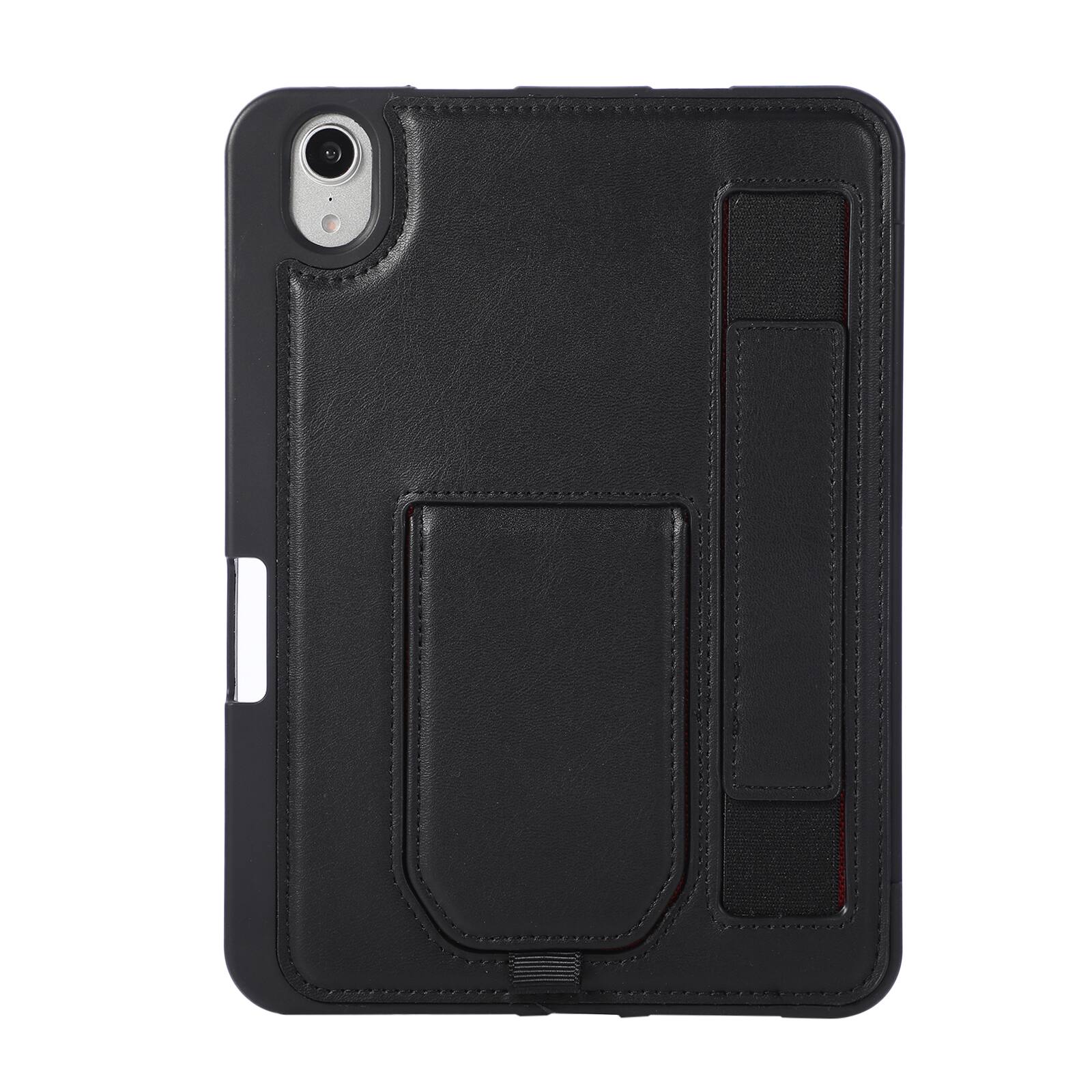 Angle. UUCOVER - Case for iPad mini A17 Pro 8.3-inch 2024/iPad mini 6th Gen Shockproof PU Leather Hand Strap Stand Pencil Holder Cover - Black.