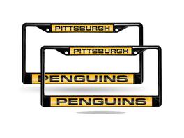Rico Industries - Pittsburgh Penguins NHL Black Metal Laser License Plate Frame - Set of 2 Frames - Multi