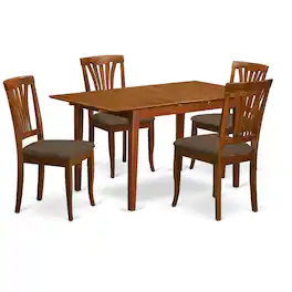 East West Furniture - PSAV5-SBR-C 5 Pc small dinette set - Table with Leaf and 4 Kitchen Dining Chairs - Saddle Brown