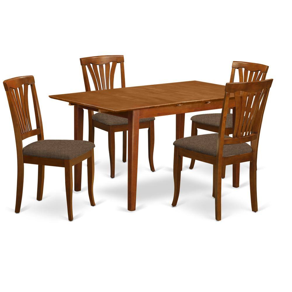Front. East West Furniture - PSAV5-SBR-C 5 Pc small dinette set - Table with Leaf and 4 Kitchen Dining Chairs - Saddle Brown.