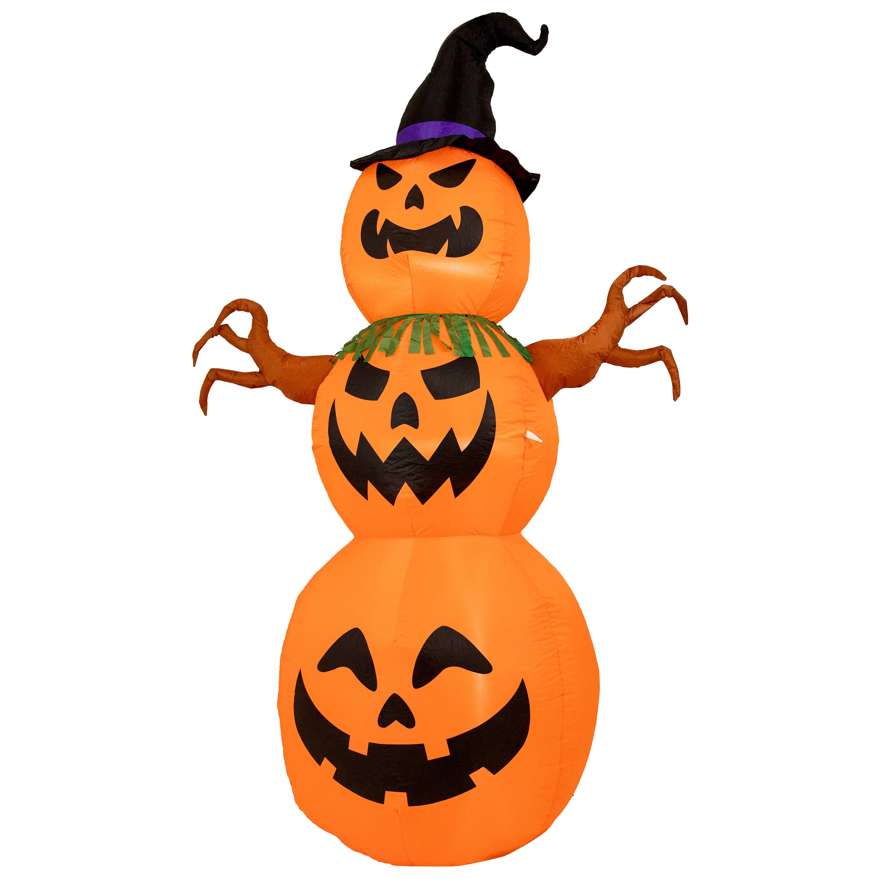 Front. Sunnydaze - Jack-O-Lantern Scarecrow 7 ft Inflatable Halloween Decoration - Orange.