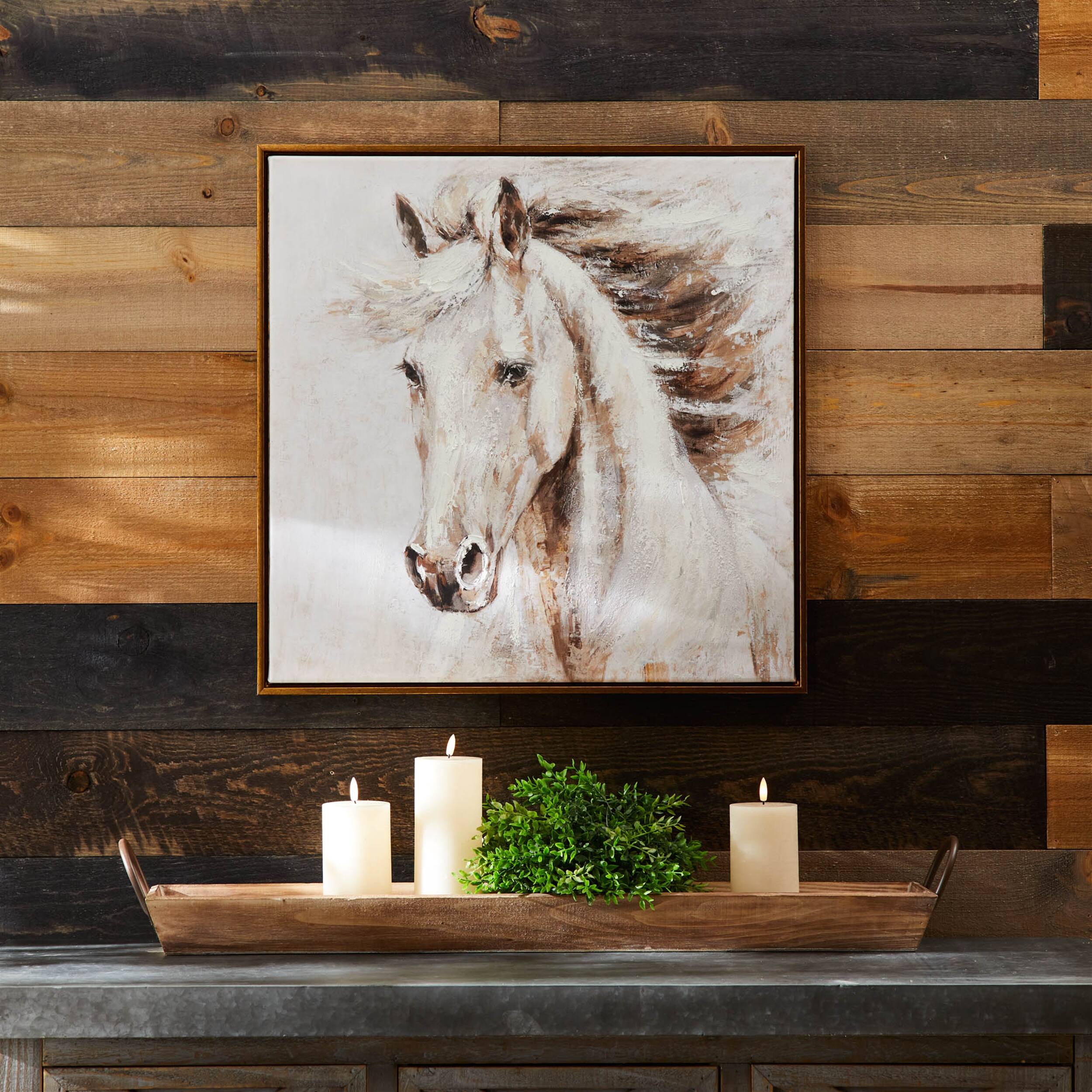 Angle. BreeBe - Framed Horse Canvas Art 24"SQ - Beige, Gray.