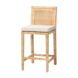 bali & pari - Sofia Modern and Contemporary Finished Wood and Rattan Counter Stool - Natural