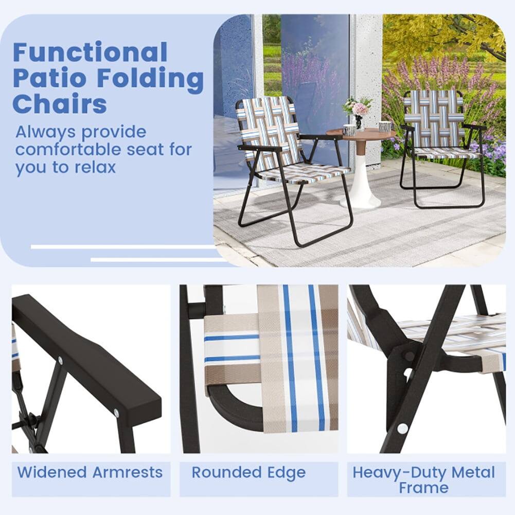 Functional Patio Folding Chairs  
Always provide comfortable seat for you to relax  

- Widened Armrests  
- Rounded Edge  
- Heavy-Duty Metal Frame