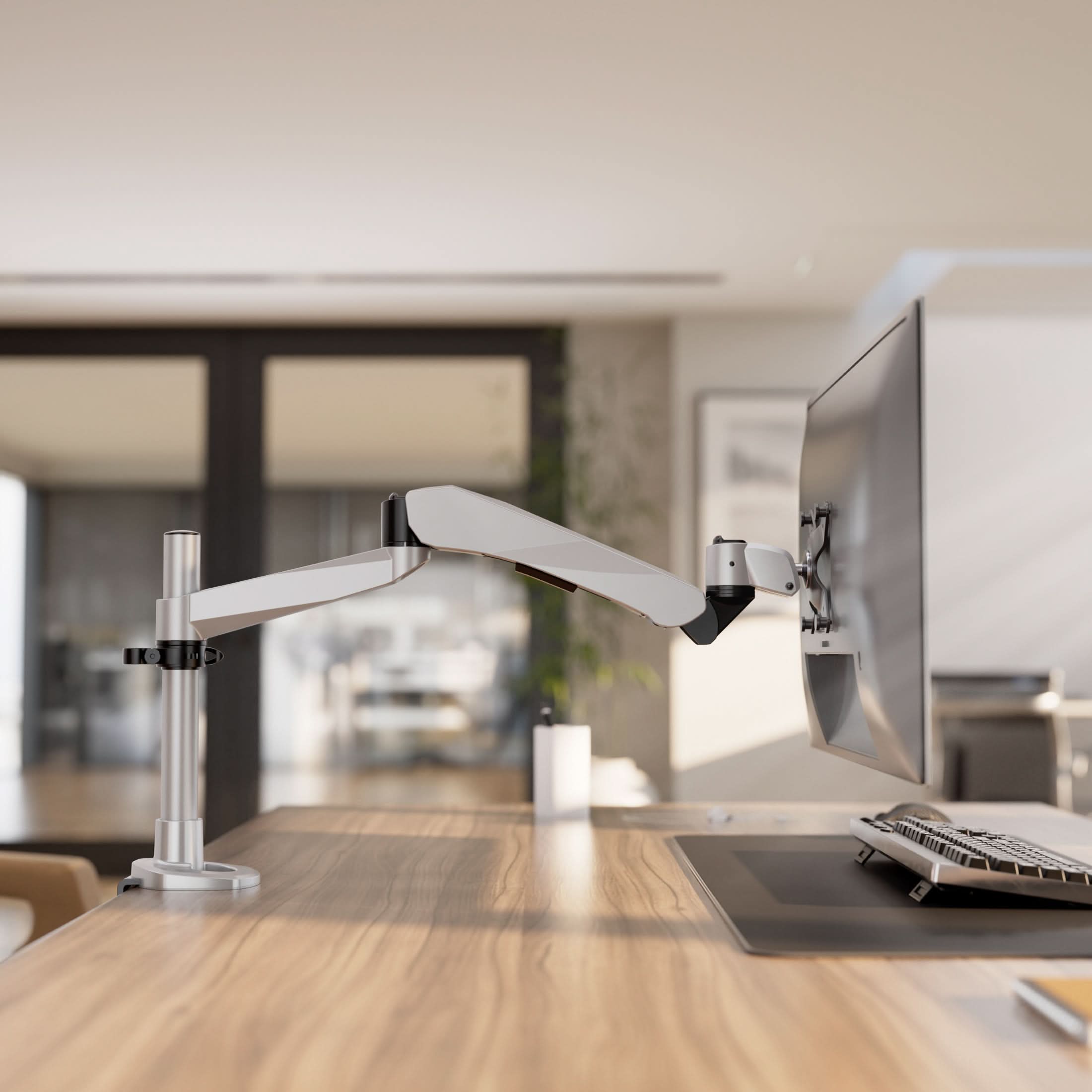 Left. Mount-It! - CLiX Series Spring Arm Dual-Segmented Single Monitor Mount – Full Motion Desk Arm for 17"-30" Displays, Silver - Silver.