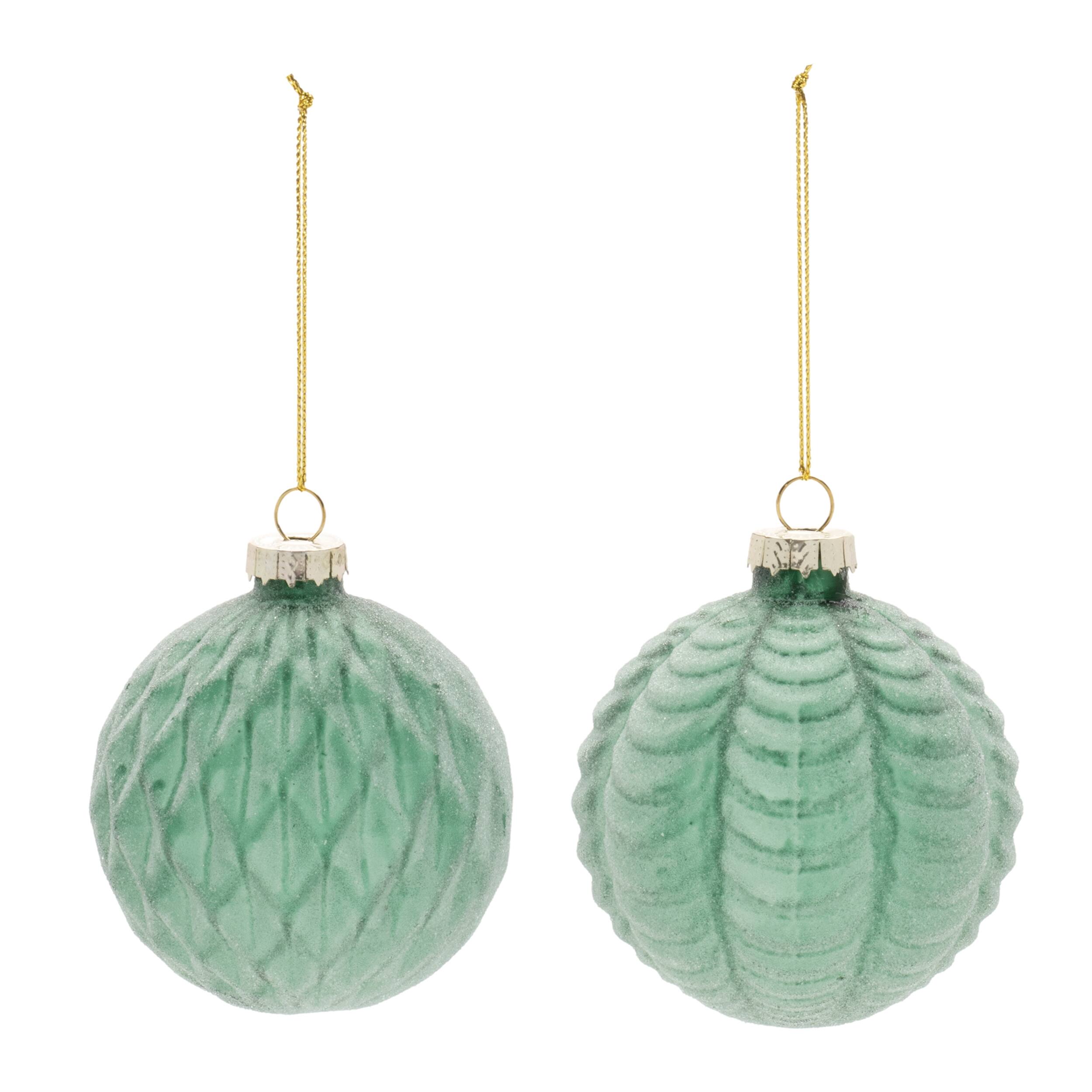 Angle. BreeBe - Frosted Glass Ball Ornament (Set of 12) - Green.