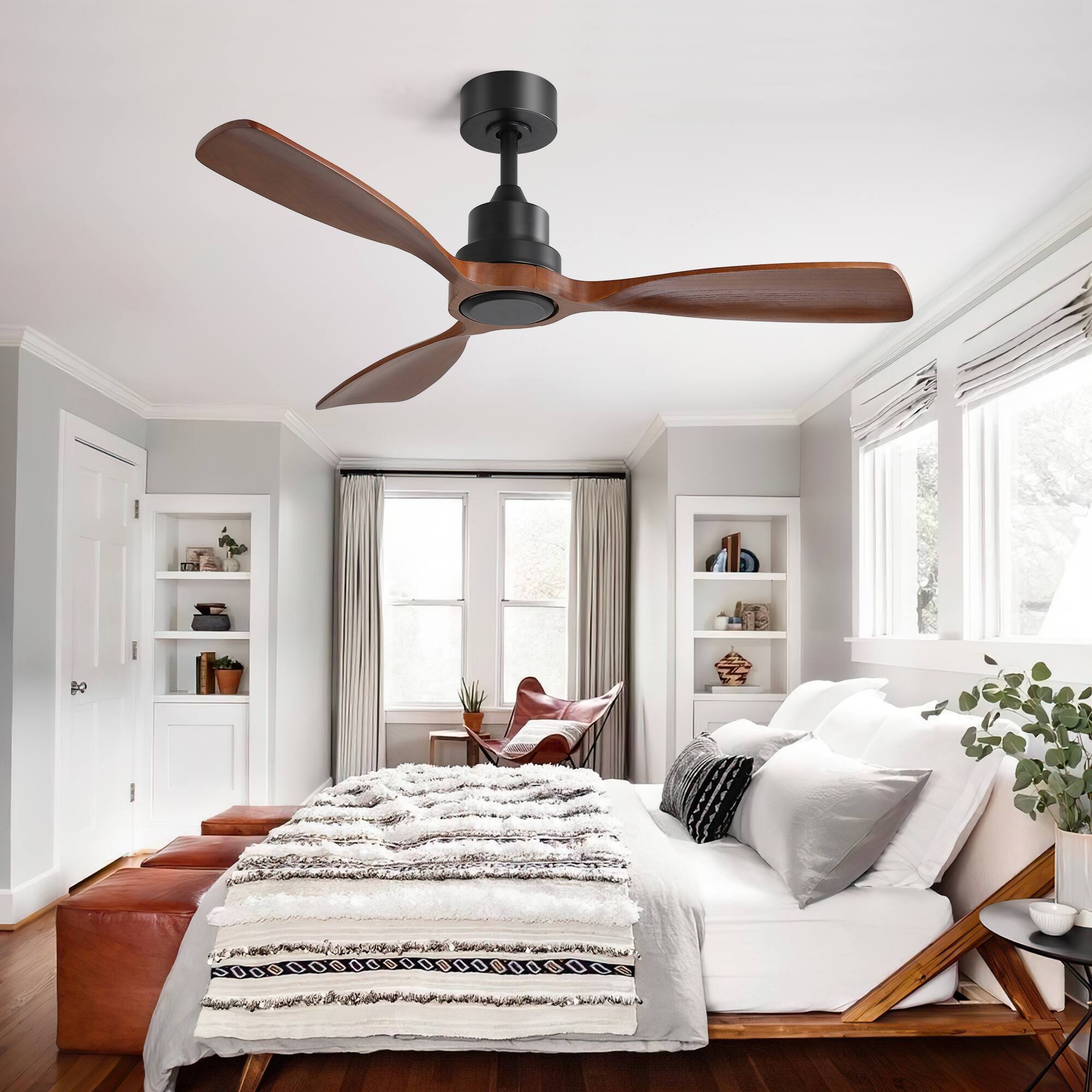 Alt View 2. APRILSOUL - 48 Inch Ceiling Fan No Light 3 Wood Blades 6 Speed Remote DC Motor - Black.