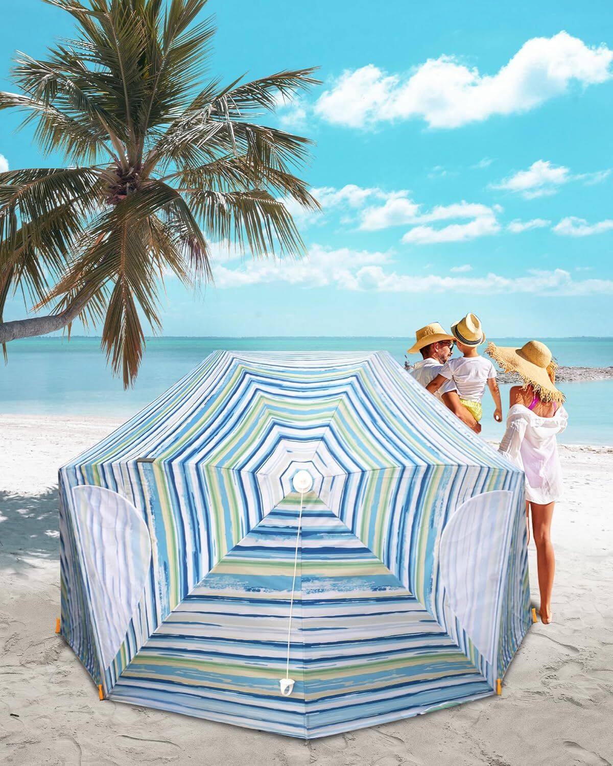 Alt View 2. Loheer - Pop Up Beach Umbrella, Portable Beach Tent Shelter, UPF 50+ UV Protection Shade Sun Canopy, Extendable Floor, Blue - Blue.
