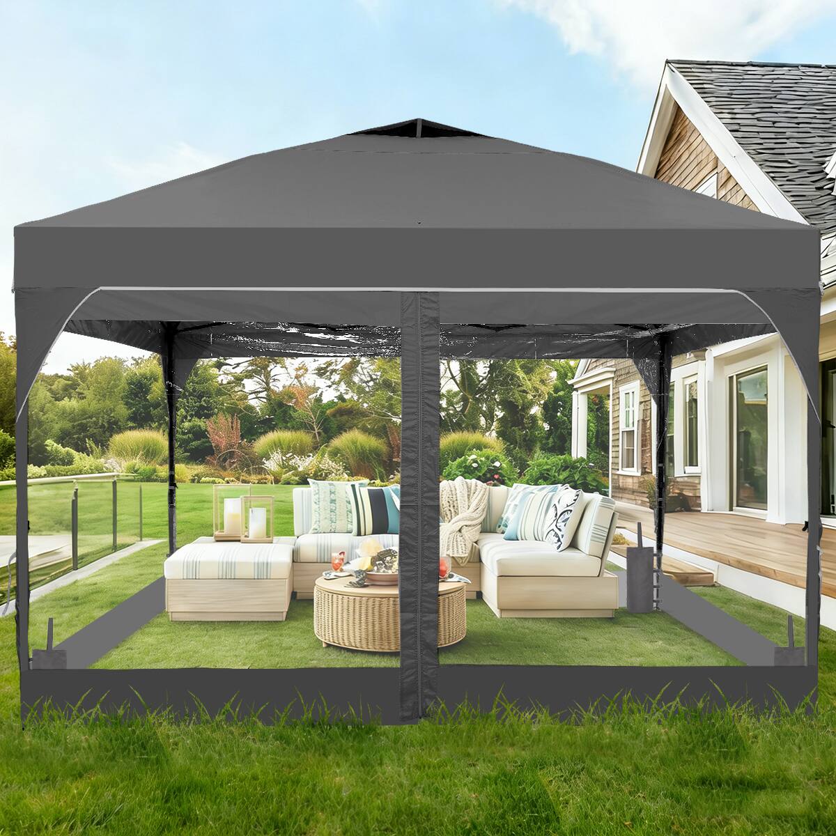 Alt View 1. Ainfox - Ainfox 8x8 FT Pop Up Canopy Tent Shelter Portable with 4 Clear PVC Sidewalls,Carry Bag & 4 Sandbags for Outdoor.