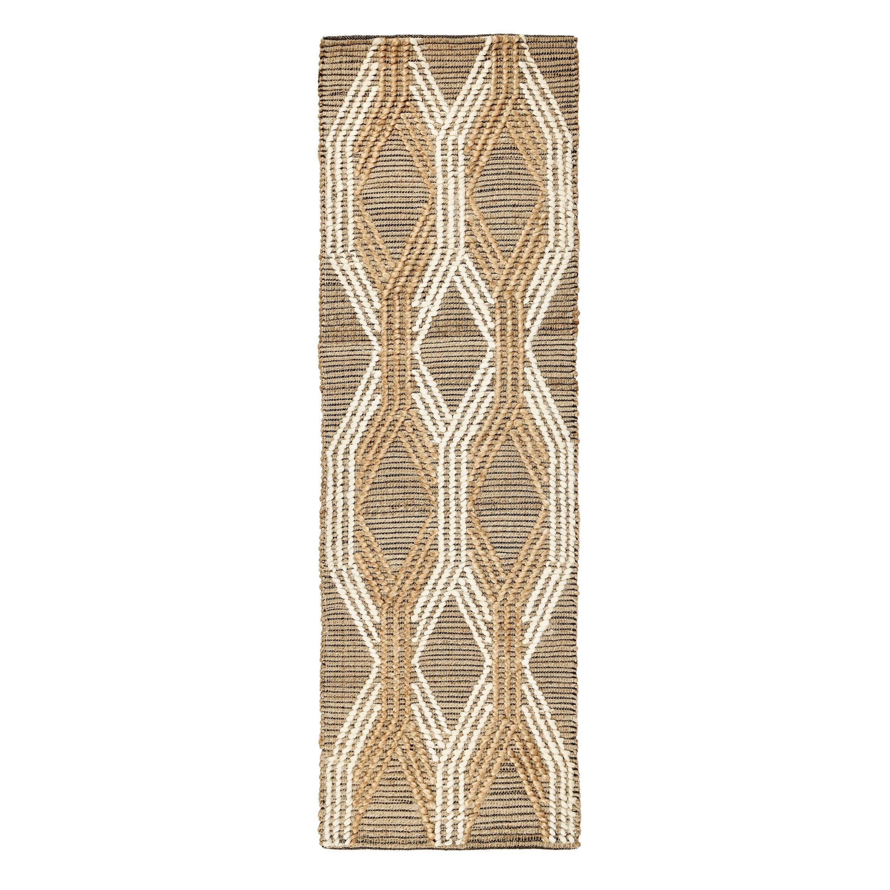 Front. Manhattan Lane - Hallway Runner Rug, Moroccan Inspired Handwoven Geometric - Ivory, Brown.