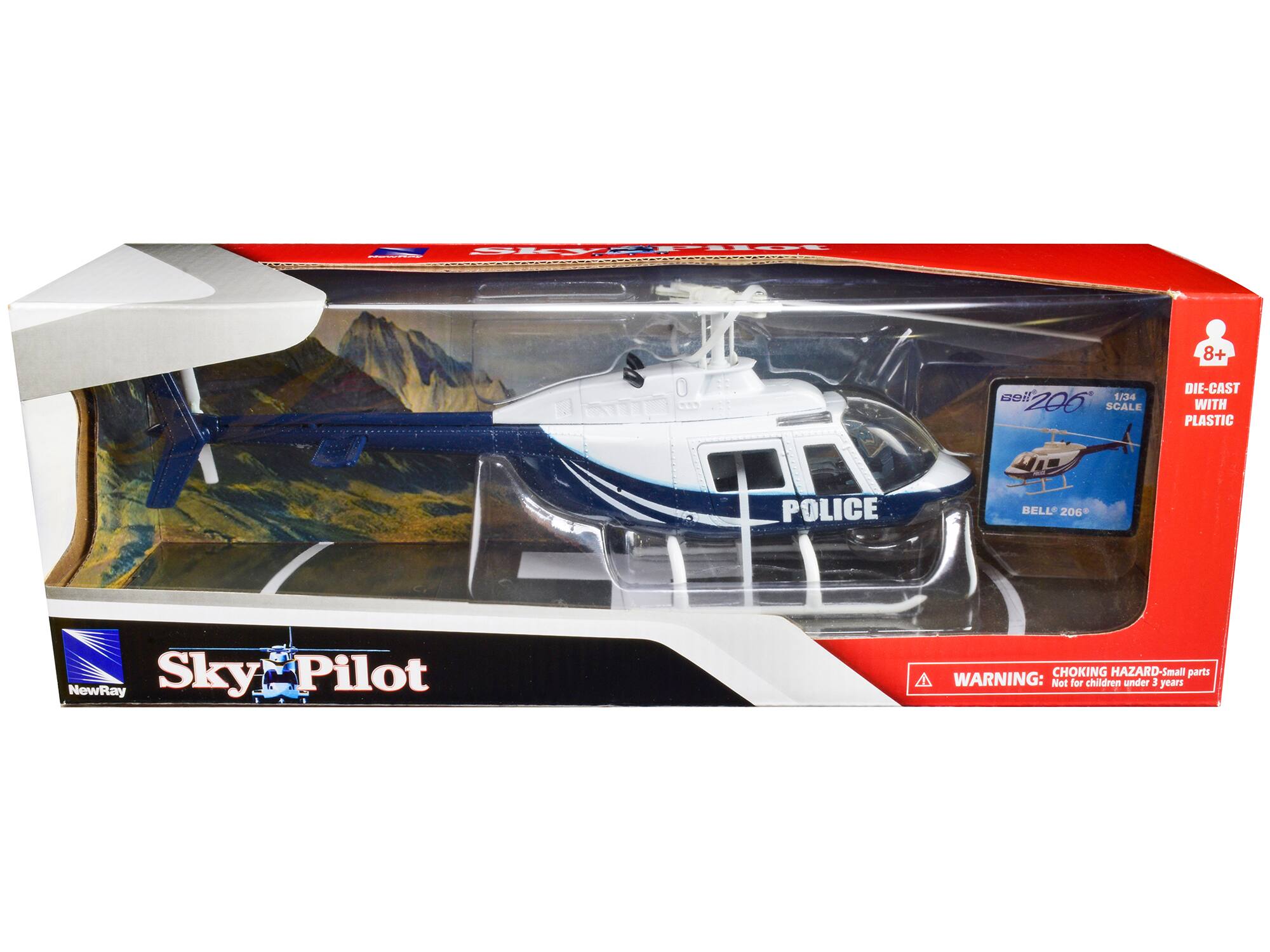 SYA w....................... 8+ liea 1/34 206 SCALE DIE-CAST WITH PLASTIC POLICE BELL 206 en NewRay Sky Pilot CHOKING HAZARD-Small parts WARNING: Not for children under 3 years