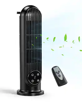 Winado - 2-in-1 Mini Tower Fan, 16" Portable Bladeless Table/Wall-Mounted Fan w/Remote Control, LED Display, 90°Oscillation - Black