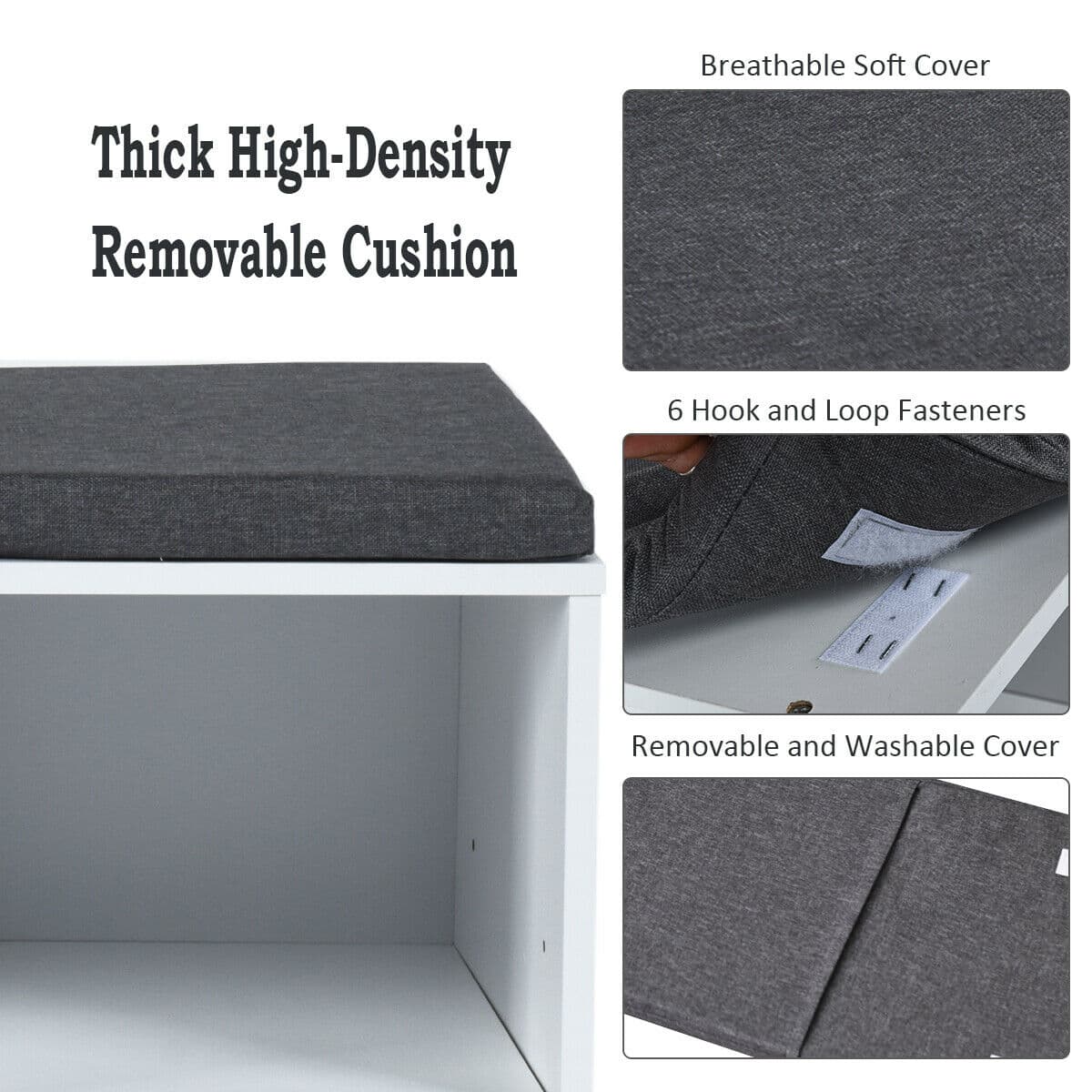 Thick High-Density Removable Cushion Breathable Soft Cover 6 Hook and Loop Fasteners Removable and Washable Cover