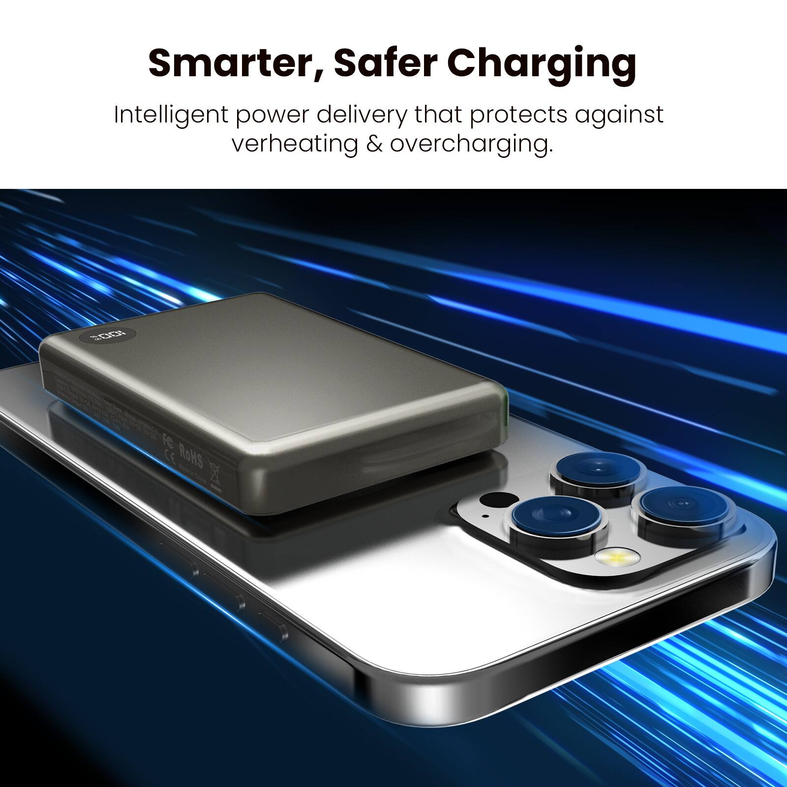 Smarter, Safer Charging  
Intelligent power delivery that protects against overheating & overcharging.  
2OS FC CE RoHS