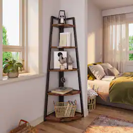 Tribesigns - Corner Bookshelf with Storage Shelves and Space-Saving Design for Living Room, Home Office and Bedroom - Brown