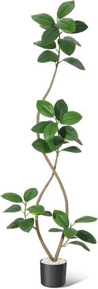 Homhougo - 7 ft Fiddle Leaf Fig Tree, Fig Tree Faux Plants Indoor, Artificial Plants Indoor Potted with White Sphere Resin Planter - Black Planter White Pebbles