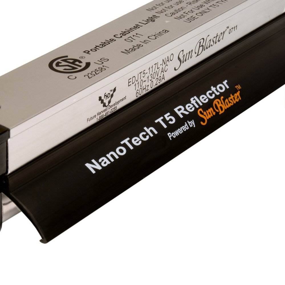 Sure, here is the corrected and grouped text from the image:

---

**NanoTech T5 Reflector™**  
Powered by **Sun Blaster™**  
Portable Cabinet Light  
Made in China  

**Model:** EDJT5-117L-NAO  
**Voltage:** 110-130VAC  
**Frequency:** 60Hz  
**Current:** 0.29A  

**Caution:**  
Not for use with T5 lights.  
Not for use with T8 lights.  
Not for use with LED lights.  
Not for use with CFL lights.  
Not for use with HPS lights.  
Not for use with MH lights.  
Not for use with HID lights.  
Not for use with fluorescent lights.  
Not for use with incandescent lights.  
Not for use with halogen lights.  
Not for use with quartz lights.  
Not for use with metal halide lights.  
Not for use with sodium lights.  
Not for use with mercury lights.  
Not for use with neon lights.  
Not for use with LED grow lights.  
Not for use with LED grow lamps.  
Not for use with LED grow lights.  
Not for use with LED grow lamps.