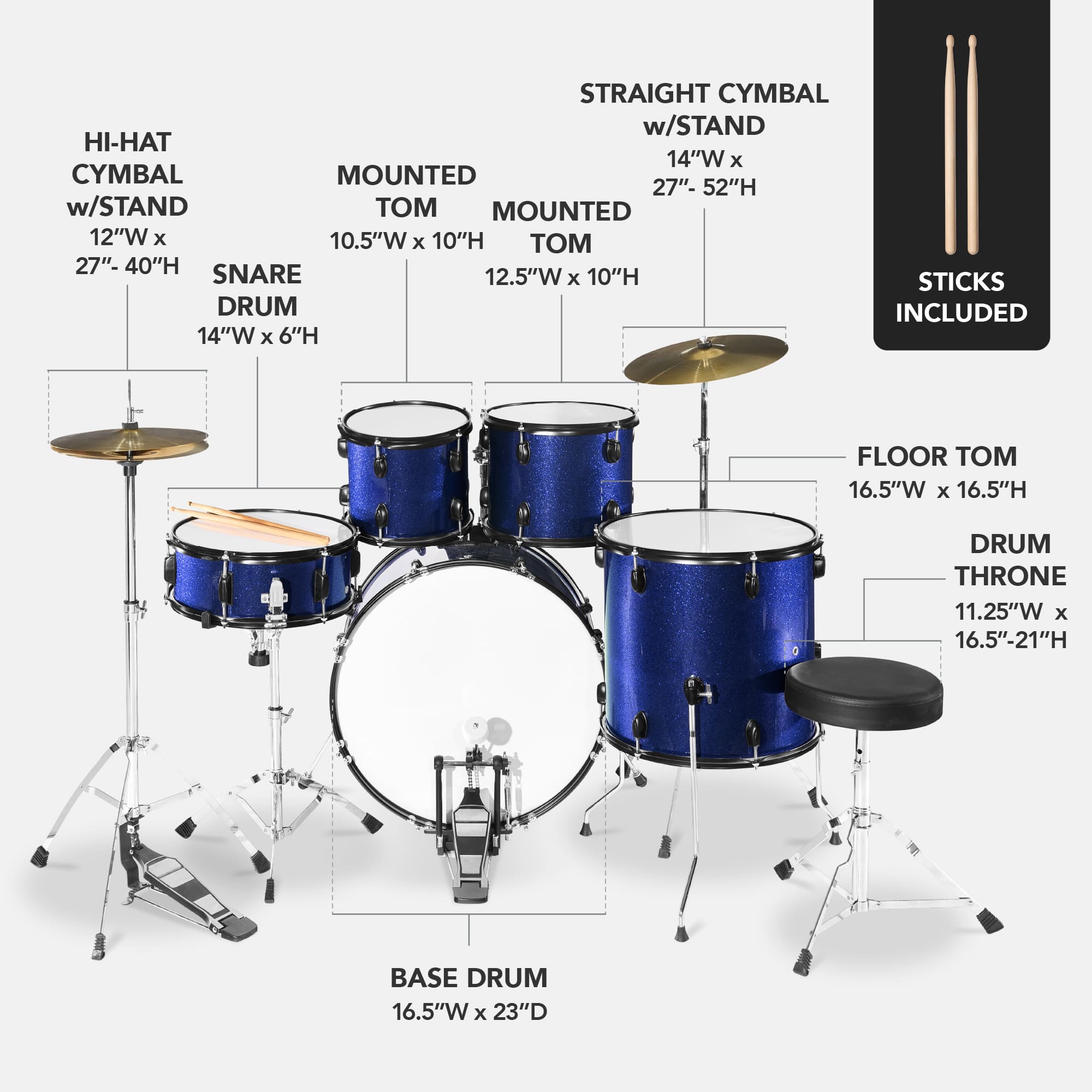 Best Choice Products 5 Piece Beginner Drum Set w/ Snare, Bass