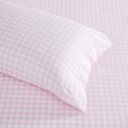 Front. Sweet Home Collection - Kids' Printed Classic & Bright Ultra Soft Microfiber Sheet Sets - Full - Gingham Pink.