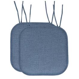 Sweet Home Collection - Herringbone Stitch Memory Foam Non-Slip 16" x 16" Chair Cushion Pad with Ties, 2-Pack - Blue