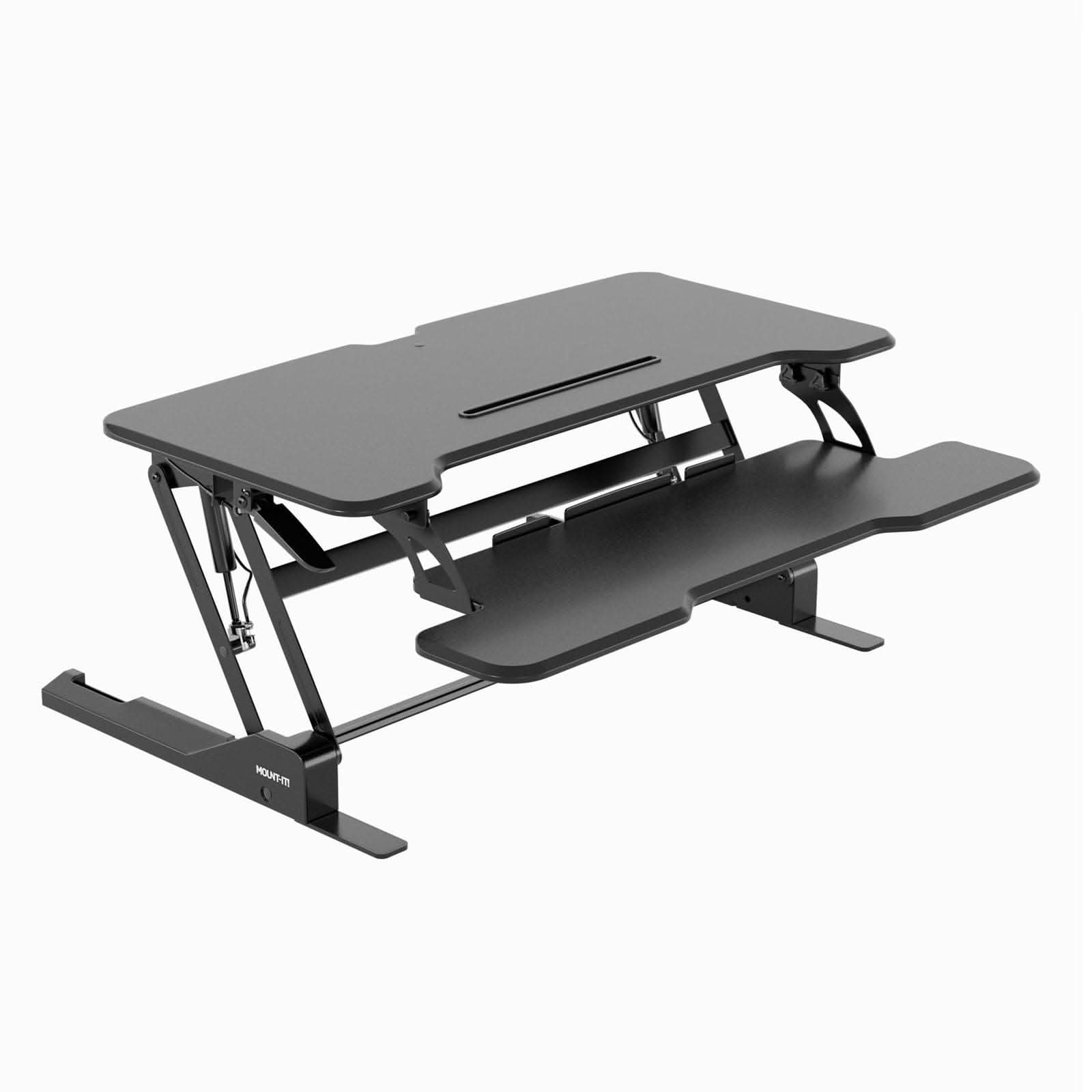 Alt View 3. Mount-It! - Height-Adjustable Standing Desk Converter with 38" Work Surface for Sit-Stand Productivity, Beige - Beige.