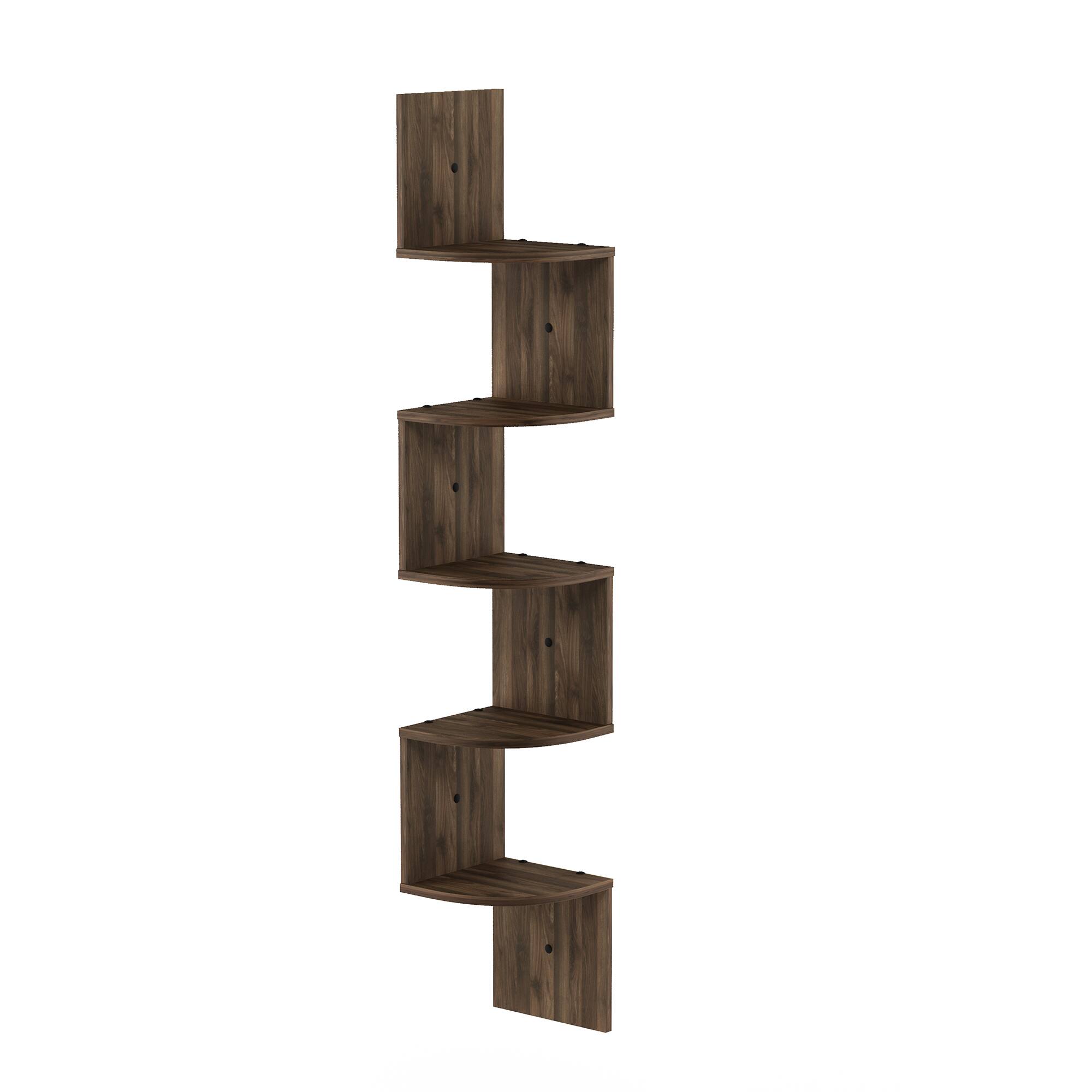 Furinno - Rossi 5-Tier Wall Mount Floating Radial Corner Shelf - Columbia Walnut
